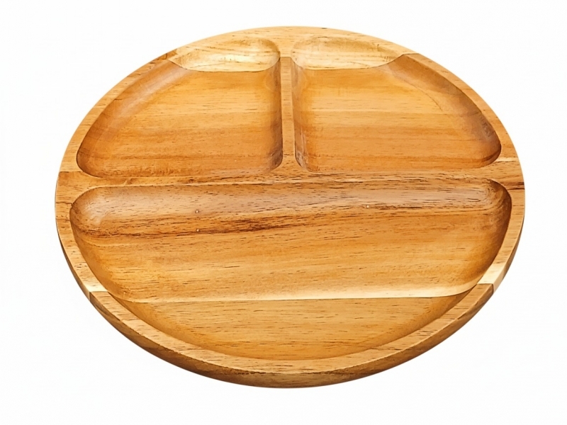 Bespoke Acacia Wood 3 Section Platter - Eco-Friendly Round Divided Serving Tray